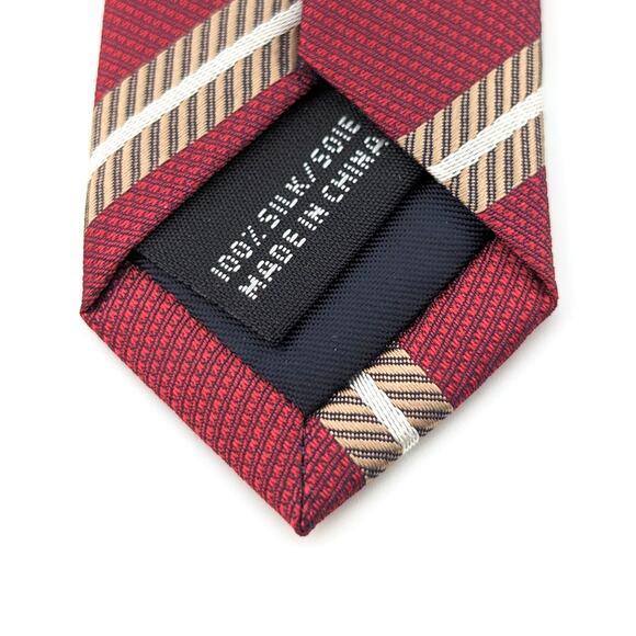 Izod Silk Repp Tie Diagonal Stripe Traditional Preppy Academia Crimson and Gold - Picture 5 of 7